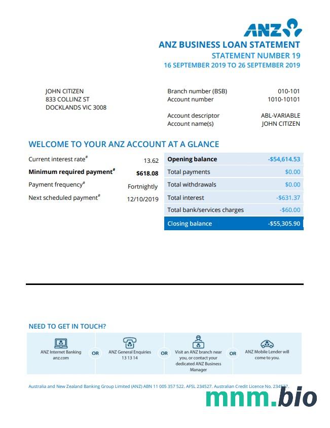 Australia ANZ dowód adresu szablon wyciągu bankowego.1